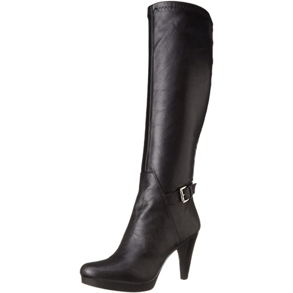 Nine West Nativa Boots Size 9.5 Black 3-3/4" Heel Platform Buckle Half Zip